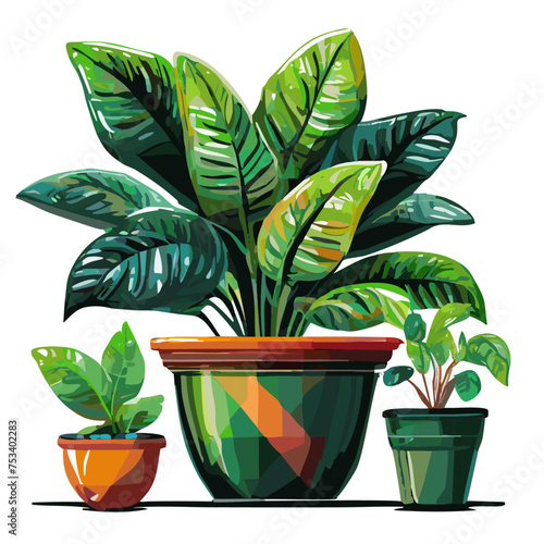 Houseplants flowerpots isolated icons