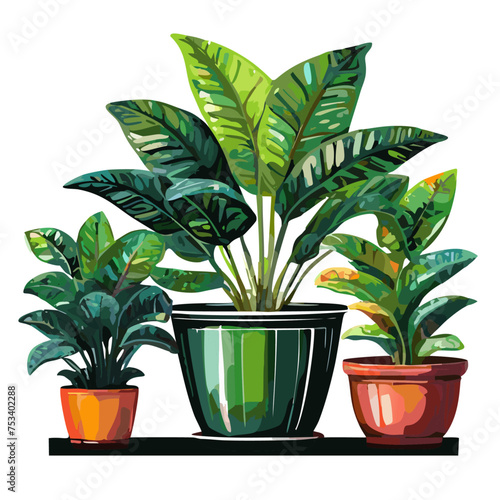 Houseplants flowerpots isolated icons