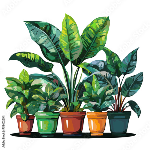 Houseplants flowerpots isolated icons