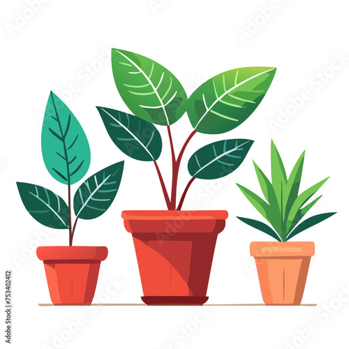 Houseplants flowerpots isolated icons