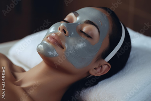 asian Woman in mask on face in spa beauty salon