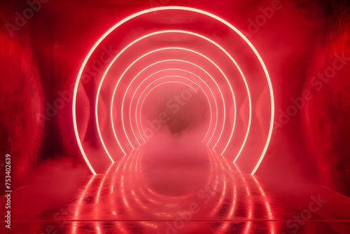 Futuristic Red Light Tunnel Stage for Product Presentation 