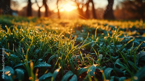 Nature Background with sunset flowers and fileds photo