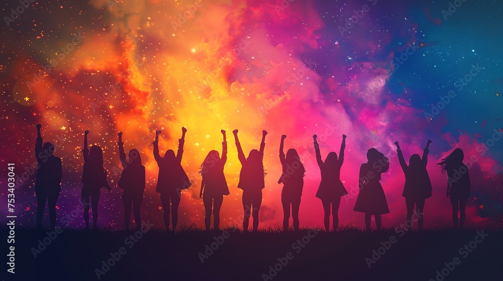 Women day background poster banner symbolizing strength, team work and determination, concept of women empowerment Women day background poster banner symbolizing strength, team work and determination, concept of women empowerment