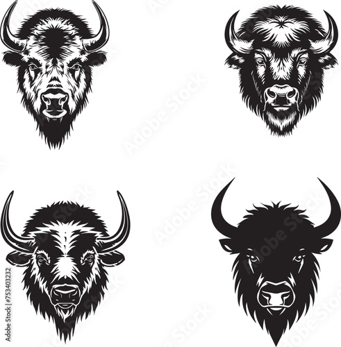 Bison head vector logo black silhouette on white background