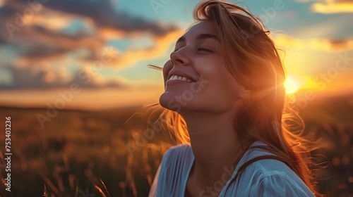 a very happy woman looking over the horizon © john