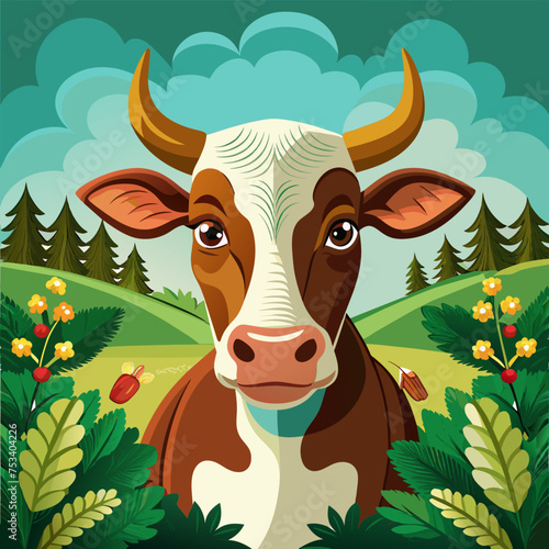 Cow, heifer, ladybird, pet, vector, illustration, draw, cartoon, pretty, cute