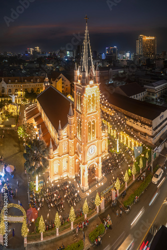 December 16, 2023: panoramic view of Tan Dinh church in Ho Chi Minh City, Vietnam during sunset