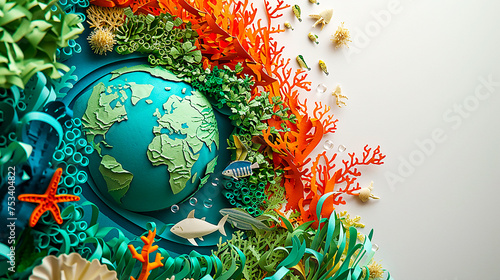 Image of a small earth living in harmony with sea creatures photo