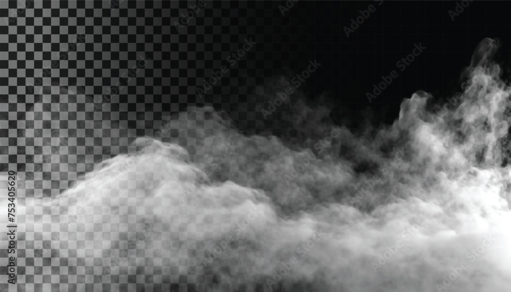 Fog or smoke isolated transparent background. White cloudiness, mist, smog, dust, vapor PNG