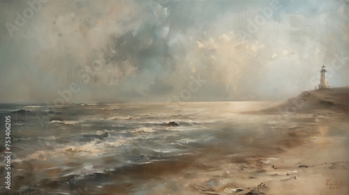 Moody seascape waves on the beach oil painting with strong brush stroke wall art