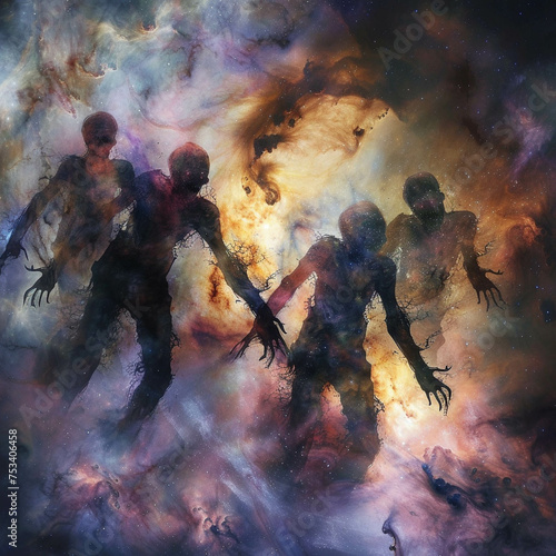 Zombie virus mutating aliens in a nebula-clouded galaxy photo