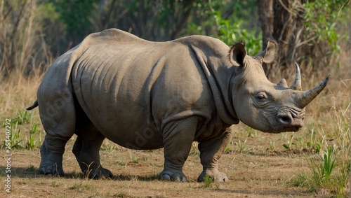 Greater one-horned rhinoceros in Bardia national park,  photo