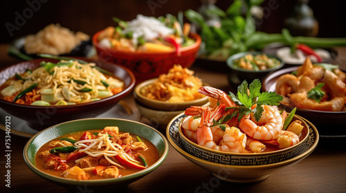 assorted thai food with shrimp