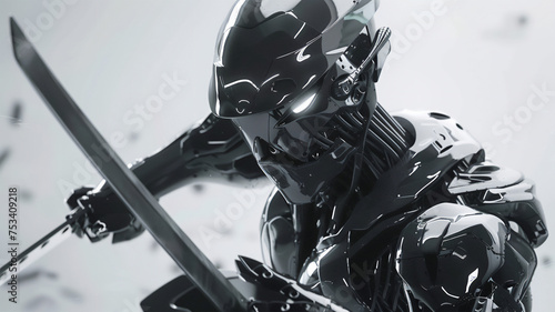 futuristic biomechanical ninja, mechanical body parts, action scene. Generative AI