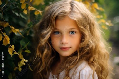 portrait of a beautiful little girl with blond hair and blue eyes