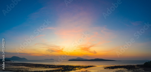 Aerial view colorful cloud at sunrise above the ocean. .Majestic sunset or sunrise landscape Amazing light of nature amazing cloud scape sky and colorful clouds moving away rolling.