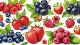 vibrant berry collection in watercolor style, isolated on a transparent background for design layouts