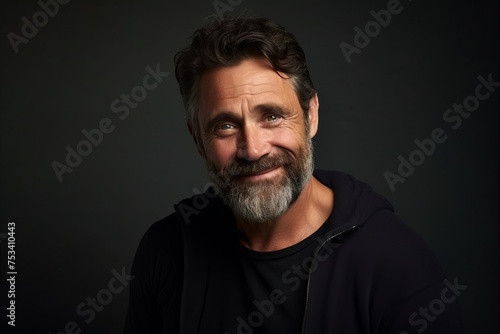 Portrait of a handsome mature man with a beard on a dark background. © Stocknterias