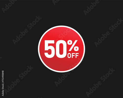 50 percent off discount tag. Flat design circle shape red color sale label.