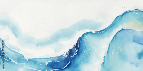 Blue ocean wave background. Blue and white water ocean background. Wavy line background. Hand drawn watercolour ocean background. Vector illustration.