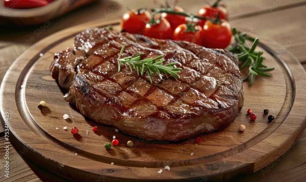 Delicious beef steak on a wooden table Delicious beef steak on a wooden table