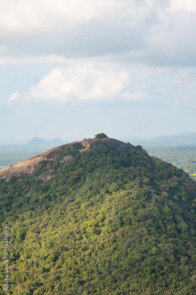 Views looking towards Pidurangala Rock from the top of Sigiriya rock fortress, in the Dambulla in the Central Province, Sri Lanka