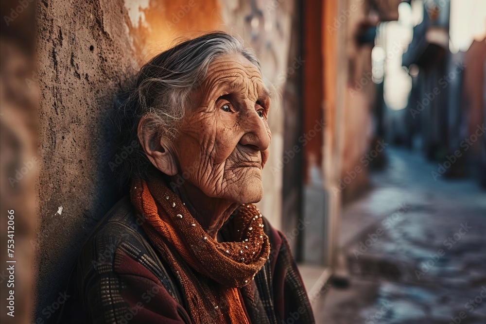 Portrait of an old woman in the streets of Kathmandu, Nepal