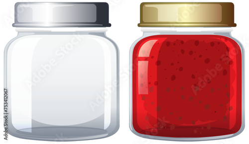 Vector illustration of empty and filled jam jars