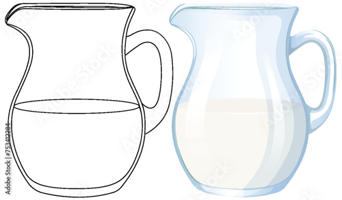 Vector transition from line art to colored illustration.