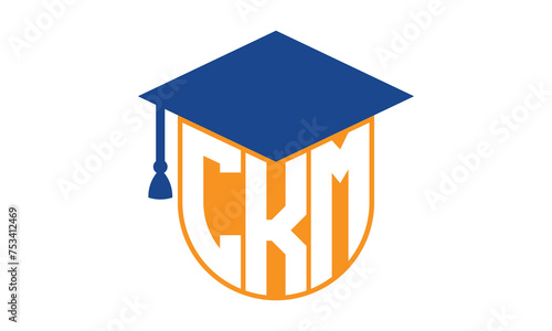 CKM initial letter academic logo design vector template. school college logo, university logo, graduation cap logo, institute logo, educational logo, library logo, teaching logo, book shop, varsity	 photo