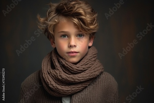 Portrait of a beautiful little boy with a scarf around his neck