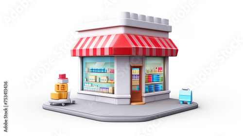 pharmacy on a white background, view from outside