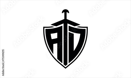 AD initial letter shield icon gaming logo design vector template. batman logo, sports logo, monogram, polygon, war game, symbol, playing logo, abstract, fighting, typography, icon, minimal, knife logo