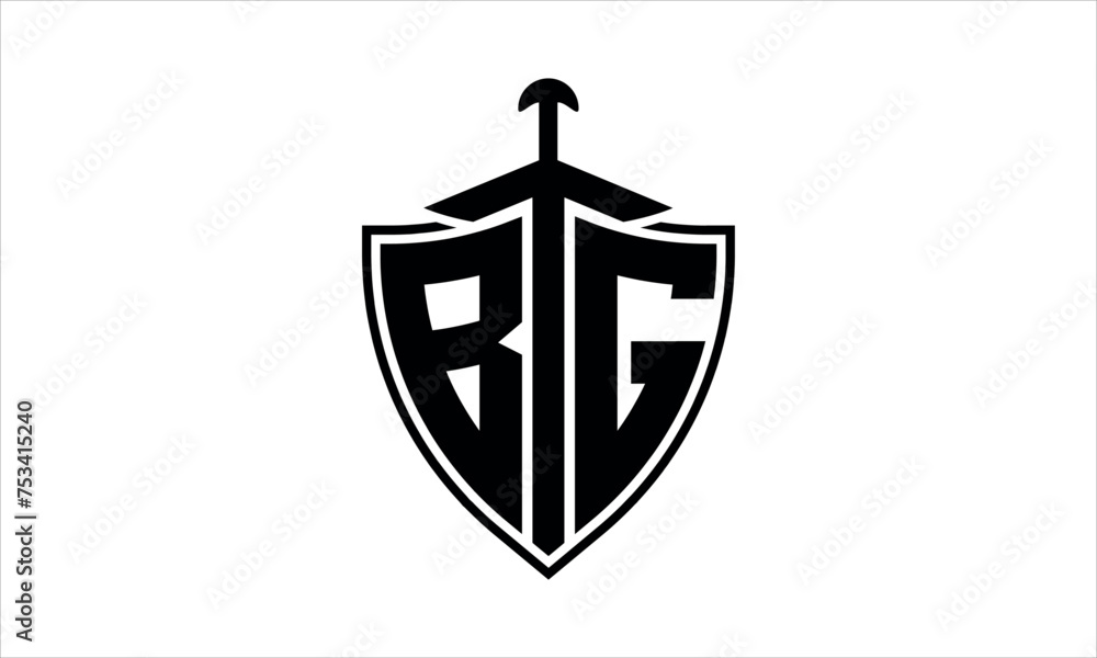 BG initial letter shield icon gaming logo design vector template ...