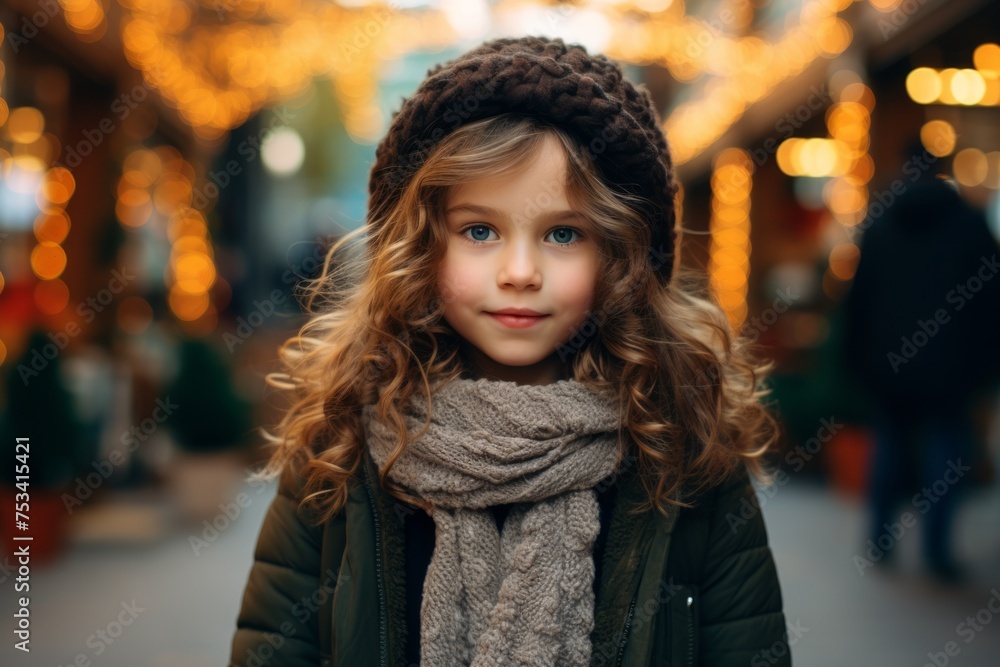 Portrait of a cute little girl on the background of Christmas lights. Portrait of a cute little girl on the background of Christmas lights.