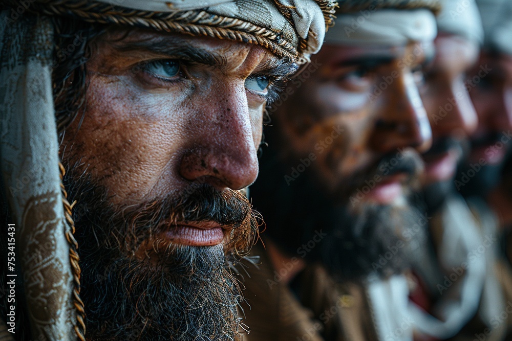 A group of Pharisees are talking to each other. Biblical characters. A group of Pharisees are talking to each other. Biblical characters.