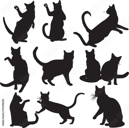 Fototapeta Naklejka Na Ścianę i Meble -  Vector isolated silhouette Cat set in different poses