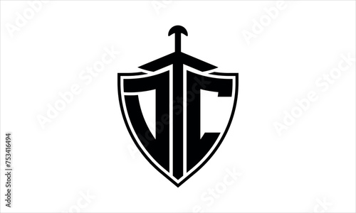 DC initial letter shield icon gaming logo design vector template. batman logo, sports logo, monogram, polygon, war game, symbol, playing logo, abstract, fighting, typography, icon, minimal, knife logo
