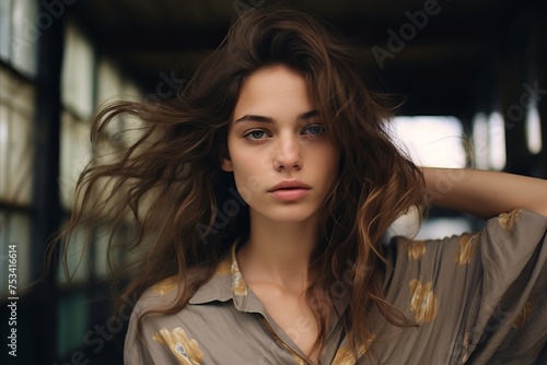 Portrait of a beautiful young woman with long brown hair. Beauty  fashion.