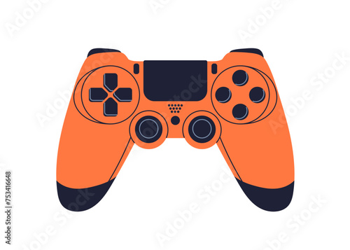 Gamepad, modern video game controller, joystick. Videogame console. Gamers accessory, digital playing gadget, device with control buttons. Flat vector illustration isolated on white background
