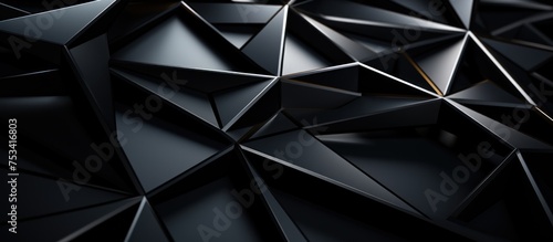 polygonal shape. abstract geometric background with sharp, angular black shapes and reflective surfaces, creating a dark and modern
