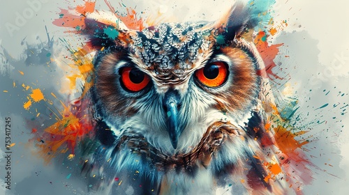  Abstract Owl Portrait with Colorful Double Exposure, Generative AI © Naseem