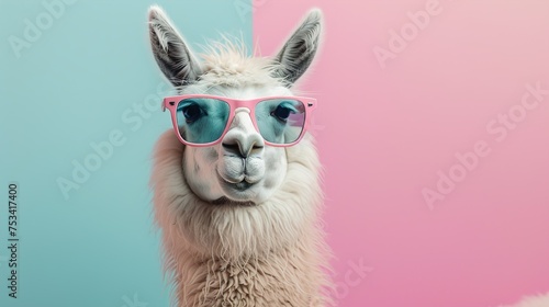 Stylish Animal Concept: Llama in Sunglasses, Shaded Glamour, Generative AI