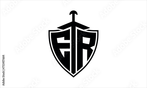 ER initial letter shield icon gaming logo design vector template. batman logo, sports logo, monogram, polygon, war game, symbol, playing logo, abstract, fighting, typography, icon, minimal, knife logo