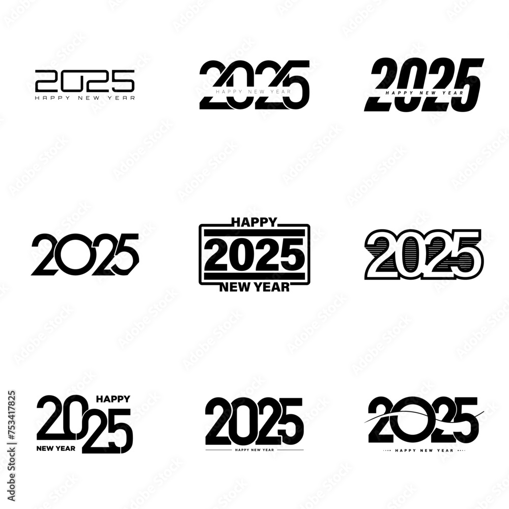 Big Set of 2025 number design template.