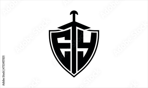 EY initial letter shield icon gaming logo design vector template. batman logo, sports logo, monogram, polygon, war game, symbol, playing logo, abstract, fighting, typography, icon, minimal, knife logo