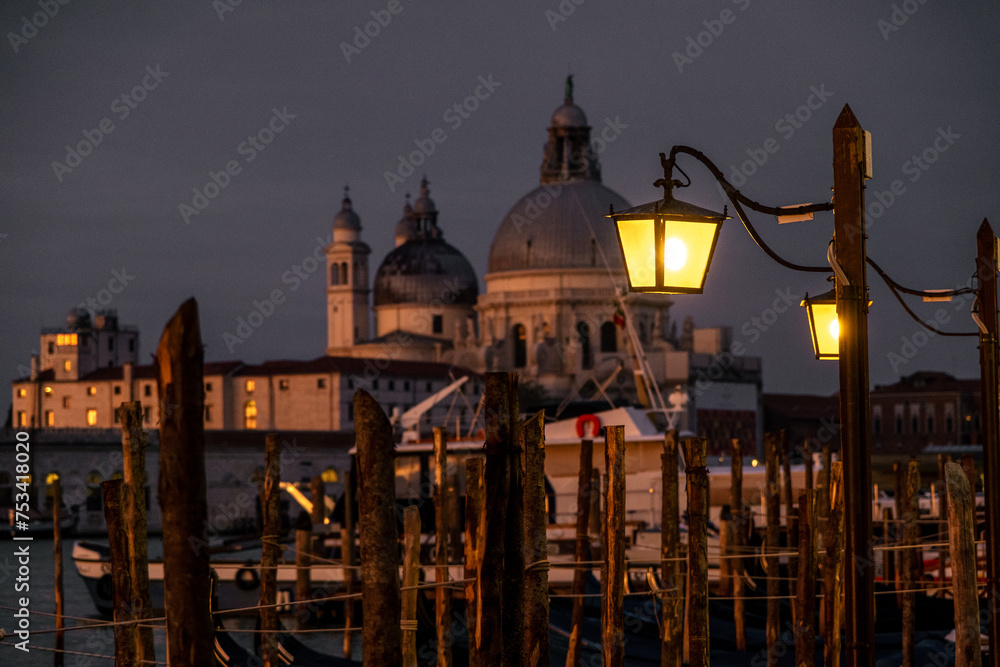 Flashlight  in the night city of Venice