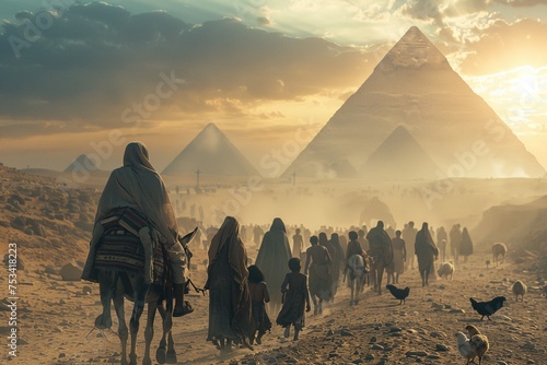 The Israelites are leaving Egypt, Bible story. photo