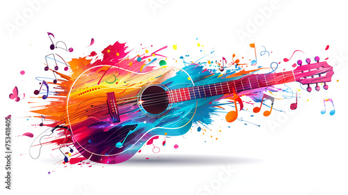 Colorful guitar with music notes isolated vector illustration. generative ai 